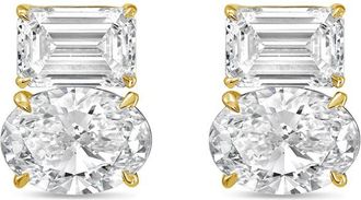 Diana M. Jewels 14kt yellow gold 15.00 cts emerald and oval diamond earrings