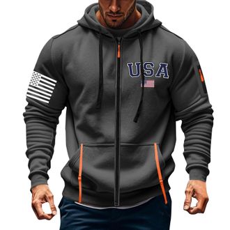 Generic Men Full Zip Hoodie Usa Hoodie Men Tactical Military Sweatshirts Long Sleeve Fleece Jackets Cargo Combat Sweatshirt Stars And Stripe Hoodies American 