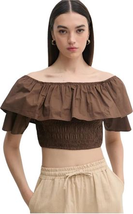 Gaud&igrave; Overhemden, Dames, Bruin, XS, Katoen, Spaanse Hals Blouse