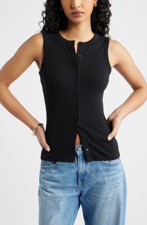 Open Edit Rib Button-Up Tank in Black at Nordstrom, Size Xx-Small