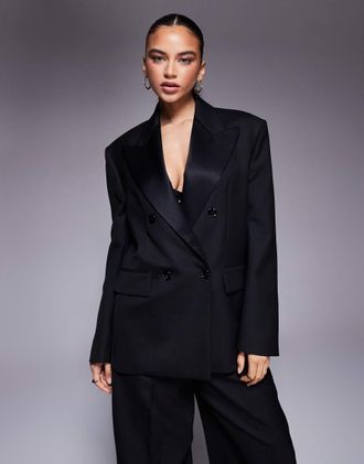 Mango x Kaia Gerber - Blazer premium sartoriale nero doppiopetto in coordinato