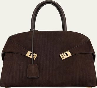Ferragamo Hug Suede Corduroy Shoulder Bag