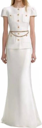 Self Portrait Taffeta Chain Belt Maxi Dress In Cream