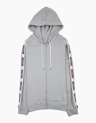 Moschino Mens Moschino Underwear Arm Tape Logo Zip Up Hoody Light Grey - Size: 29/28/32/34