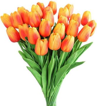 OEM Allecto - Flores Artificiales - Ramo De Tulipanes - Aspecto Natural - Rojo Y Amarillo - Decoraci&oacute;n Para El Hogar Y El Jard&iacute;n - 30 Piezas