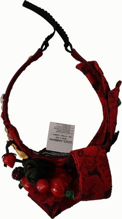 Dolce & Gabbana Womens Cherry Silk Crystal Bow Logo Diadem Tiara Headband Red Accessory