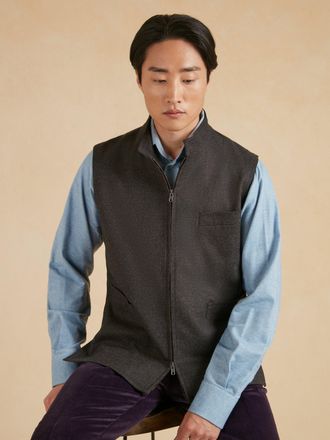 Oliver Brown Zip Up Gilet - Dark Grey Drago Flannel