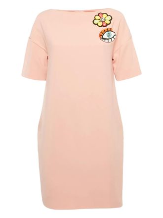 Moschino flower appliqu&eacute; eye brooch mini dress - Pink
