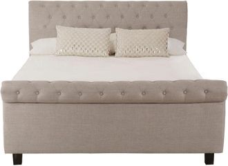 Premier Housewares Interiors By Premier Contemporary Light Grey Double Ottoman Bed, Elegant Diamond Patterned Bedroom Bed, Ottoman Stud Detailed Bed