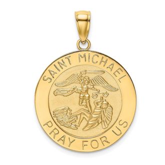 Diamond2Deal 14k Yellow Gold and Satin Large St. Michael Medal Round Pendant