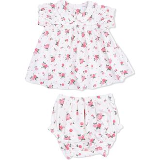 Angel Dear Pink Rosettes Smocked Puff Sleeve Dress with Bloomers in Pink Cream at Nordstrom, Size 12-18M