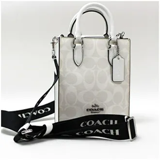 Coach Beige Black Light Gray White Leather Shoulder Bag Tote Bag (Pre-Owned)