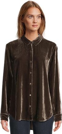 Eileen Fisher Velvet Classic Collar Long Shirt Womens Clothing Rye : SM, Silk/Velvet/Viscose