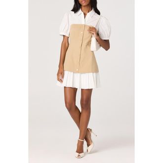ASTR the Label Joseline Colorblock Shirtdress in White Tan at Nordstrom, Size X-Small