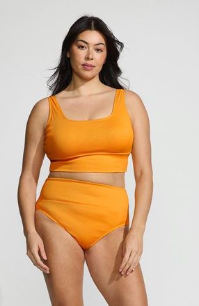 Lands End Tugless Tankini Top and High Waisted Bottom Swimsuit Set in Sweet Mango Ottoman at Nordstrom, Size 1X