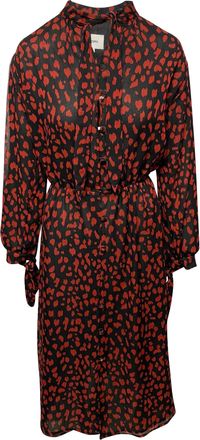 Nanushka Zahara Pussy Bow Printed Midi Dress in Black Print Polyester