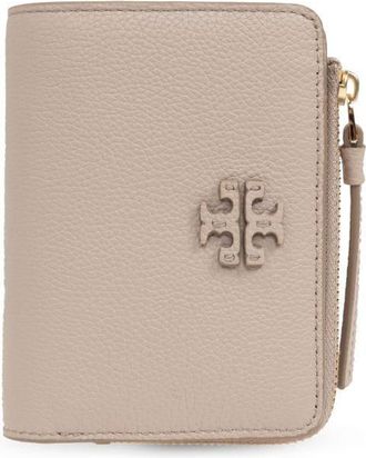 Tory Burch logo-patch leather wallet - women - Calf Leather/Fabric - One Size - Neutrals