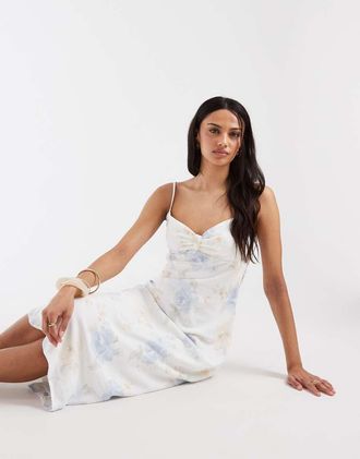 Hollister Vestito sottoveste midi con bustino raccolto a fiori pastello-Blu