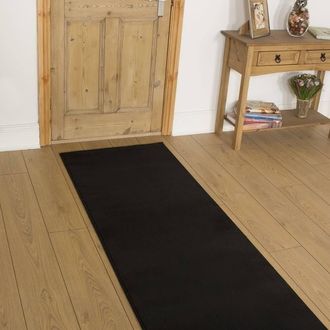 Runrug Hallway Carpet Runner Rug - Soft & Comfy, 9mm - Plain in Black | Size: 100 cm x 330 cm