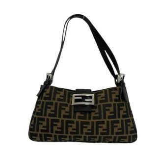 Fendi Pre-owned Shoulder Bags, female, Brown, Size: ONE SIZE Pre-owned Zucca FF Logo Canvas Leather Shoulder Bag