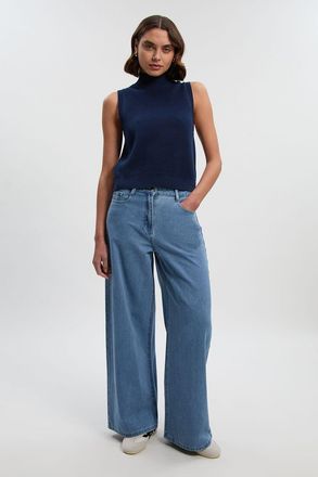 Karen Millen Womens Denim Wide Leg Jeans - Light Blue Cotton - Size 12 UK