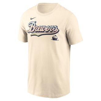 Nike Milwaukee Brewers City Connect Wordmark Nike Mens MLB T-Shirt in Brown | N19915AMZB-APT