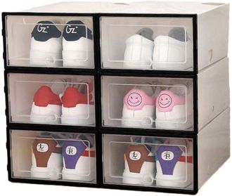 OEM Juego De 6 Cajas De Zapatos De Pl&aacute;stico Apilables Y Plegables Con Caj&oacute;n De Almacenamiento Colgante
