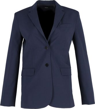 Theory Pre-owned Womens Single-Breasted Blazer Jacket in Navy Blue - Size Small
