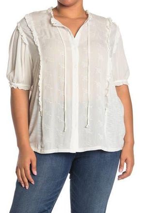 Forgotten Grace Short Sleeve Ruffled Button Up Top in White at Nordstrom Rack, Size 1X