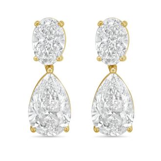 Diana M. Jewels 14KW YG 8.00 Ct TW of Lab grown oval and pear shape diamond drop earrings