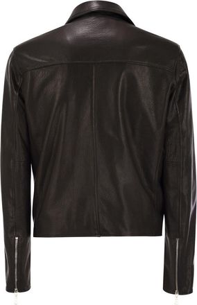 Tagliatore Mens Lambskin Biker Jacket - Black Leather - Size EU 50 (Mens)