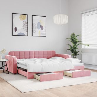 vidaXL Sof&aacute; Cama Nido Con Cajones Terciopelo Rosa 90x200 Cm Vidaxl