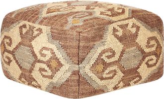 Beliani Puf De Yute Rojo Beige 50 X 50 Cm Reposapi&eacute;s Lana Patr&oacute;n Geom&eacute;trico Urpad