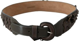 Ermanno Scervino Womens Dark Brown Leather Round Buckle Waist Belt