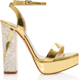 Freya Rose Tyra Ankle Strap Pearl Heel Sandal in Gold at Nordstrom, Size 35