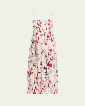 Ulla Johnson Clove Ruffled Floral Silk A-Line Midi Dress