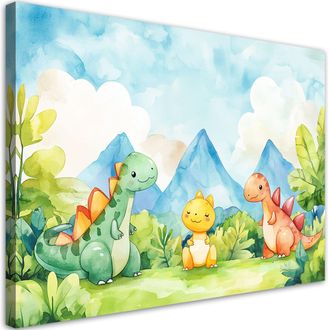 Artgeist Artgeist - Stampa Su Tela Per Cameretta, Divertenti Dinosauri Colorati - 90x60