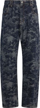 Philipp Plein Beach Boy Fit Jeans All-Over Skulls Skull