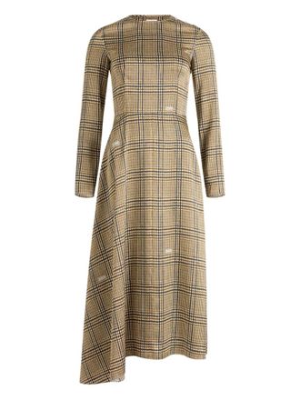 Patou asymmetric check-print dress - women - Organic Silk - 36 - Neutrals