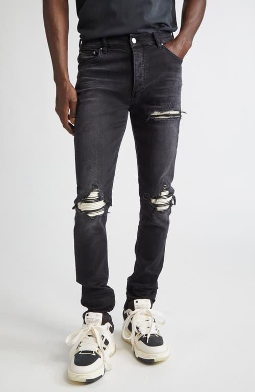 Amiri MX1 Ultrasuede Patched Skinny Jeans in Vintage Black at 