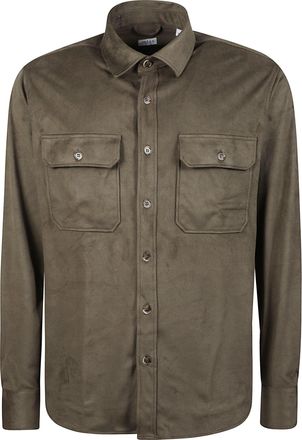 Orian Muted Olive Suede-Texture Overshirt