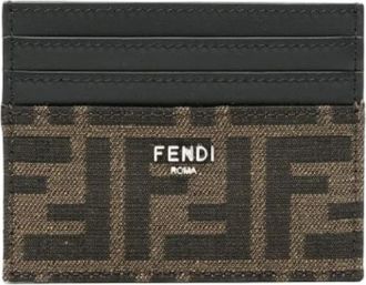 Fendi Jacquard leren kaarthouder - Heren - Portefeuilles - Bruin - ONE Size - Leer - Accessoires