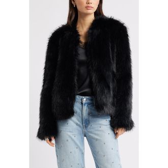 Open Edit Faux Fur Jacket in Black at Nordstrom Rack, Size Medium