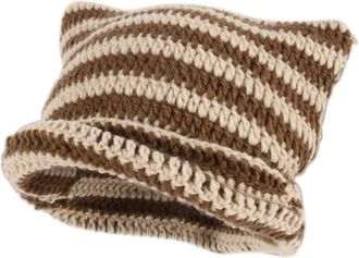 Generic Hat Crochet Beanie Winter Cat Ears Hats Striped Colour Block Winter Hat Headwear Knitted Hat Trendy Women Cat Beanies Y2k Gothic Accessories Winter Wa