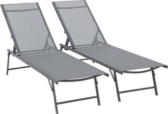Sweeek Pair of multi-position steel sun loungers, Tropea, Anthracite, 181x54.5x82.5 cm