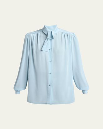 Valentino Garavani Bow-Neck Silk Button-Down Blouse