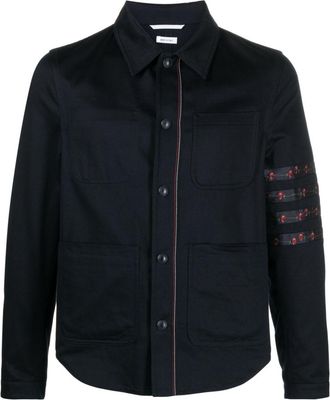 Thom Browne floral stripe-detailing shirt jacket - men - Cotton/Cupro/Polyester/Cotton - 4 - Blue