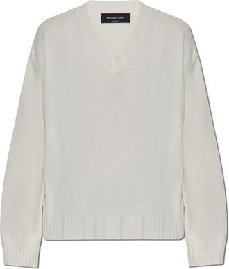 Fabiana Filippi Wollen trui - Dames - V-hals truien - Beige - L - Wol - Truien & Vesten
