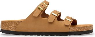 Birkenstock Three-Strap Brown Nubuck Sandal with Adjustable Metal Buckles