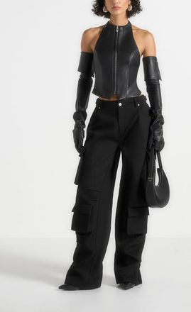 Mani&egrave;re De Voir Emilie High Waisted Utility Cargo Pants in Black at Nordstrom, Size 12